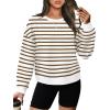 imageWIHOLL Womens Long Sleeve Crop Tops Crewneck Pullover Shirts Lightweight Sweatshirts 2024 Fall Fashion ClothesA  Brown Stripe