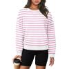 imageWIHOLL Womens Long Sleeve Crop Tops Crewneck Pullover Shirts Lightweight Sweatshirts 2024 Fall Fashion ClothesA  Pink Purple Stripe
