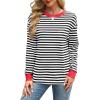 imageWIHOLL Womens Tunic Tops Long Sleeve Striped Shirts Crewneck TopsBlackRed