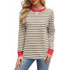 imageWIHOLL Womens Tunic Tops Long Sleeve Striped Shirts Crewneck TopsBrown