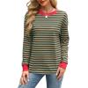 imageWIHOLL Womens Tunic Tops Long Sleeve Striped Shirts Crewneck TopsBrown Blue