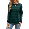 imageWIHOLL Womens Tunic Tops Long Sleeve Striped Shirts Crewneck TopsDark Green