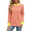imageWIHOLL Womens Tunic Tops Long Sleeve Striped Shirts Crewneck TopsOrange