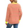 imageWIHOLL Womens Tunic Tops Long Sleeve Striped Shirts Crewneck TopsOrange
