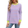 imageWIHOLL Womens Tunic Tops Long Sleeve Striped Shirts Crewneck TopsPink Blue