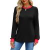 imageWIHOLL Womens Tunic Tops Long Sleeve Striped Shirts Crewneck TopsPlain Black
