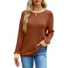imageWIHOLL Womens Tunic Tops Long Sleeve Striped Shirts Crewneck TopsPlain Caramel