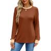 imageWIHOLL Womens Tunic Tops Long Sleeve Striped Shirts Crewneck TopsPlain Caramel