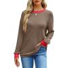 imageWIHOLL Womens Tunic Tops Long Sleeve Striped Shirts Crewneck TopsPlain Coffee