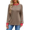 imageWIHOLL Womens Tunic Tops Long Sleeve Striped Shirts Crewneck TopsPlain Coffee
