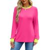imageWIHOLL Womens Tunic Tops Long Sleeve Striped Shirts Crewneck TopsPlain Hot Pink