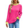 imageWIHOLL Womens Tunic Tops Long Sleeve Striped Shirts Crewneck TopsPlain Hot Pink