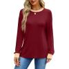 imageWIHOLL Womens Tunic Tops Long Sleeve Striped Shirts Crewneck TopsPlain Red