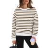 imageWIHOLL Womens Long Sleeve Crop Tops Crewneck Pullover Shirts Lightweight Sweatshirts 2024 Fall Fashion ClothesA  Brown Stripe