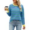 imageWIHOLL Womens Tunic Tops Long Sleeve Striped Shirts Crewneck TopsGreen