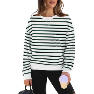imageWIHOLL Womens Long Sleeve Crop Tops Crewneck Pullover Shirts Lightweight Sweatshirts 2024 Fall Fashion ClothesA  Green Black Stripe