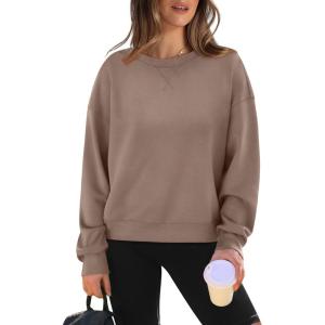 imageWIHOLL Womens Long Sleeve Crop Tops Crewneck Pullover Shirts Lightweight Sweatshirts 2024 Fall Fashion ClothesB  Coffee Grey