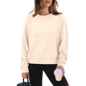 imageWIHOLL Womens Long Sleeve Crop Tops Crewneck Pullover Shirts Lightweight Sweatshirts 2024 Fall Fashion ClothesC  Apricot