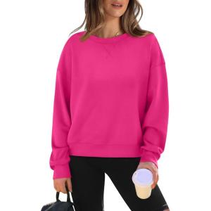 imageWIHOLL Womens Long Sleeve Crop Tops Crewneck Pullover Shirts Lightweight Sweatshirts 2024 Fall Fashion ClothesD  Rose Pink