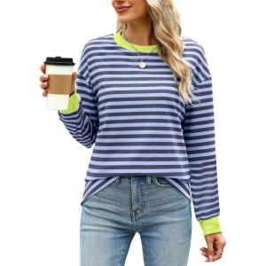 imageWIHOLL Womens Tunic Tops Long Sleeve Striped Shirts Crewneck TopsGrey Blue