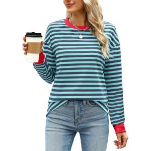 imageWIHOLL Womens Tunic Tops Long Sleeve Striped Shirts Crewneck TopsGrey Green