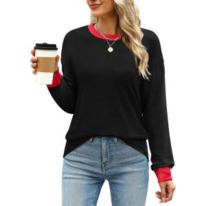 imageWIHOLL Womens Tunic Tops Long Sleeve Striped Shirts Crewneck TopsPlain Black