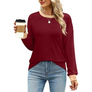imageWIHOLL Womens Tunic Tops Long Sleeve Striped Shirts Crewneck TopsPlain Red