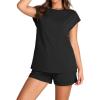 imageWIHOLL 2 Piece Sets for Women Casual Summer Travel Vacation Outfits Cap Sleeve Shorts Lounge SetBlack