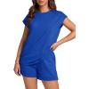 imageWIHOLL 2 Piece Sets for Women Casual Summer Travel Vacation Outfits Cap Sleeve Shorts Lounge SetBlue