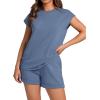 imageWIHOLL 2 Piece Sets for Women Casual Summer Travel Vacation Outfits Cap Sleeve Shorts Lounge SetBlue Grey