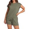 imageWIHOLL 2 Piece Sets for Women Casual Summer Travel Vacation Outfits Cap Sleeve Shorts Lounge SetGreen