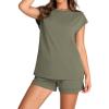 imageWIHOLL 2 Piece Sets for Women Casual Summer Travel Vacation Outfits Cap Sleeve Shorts Lounge SetGreen