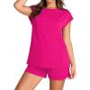 imageWIHOLL 2 Piece Sets for Women Casual Summer Travel Vacation Outfits Cap Sleeve Shorts Lounge SetHot Pink