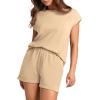 imageWIHOLL 2 Piece Sets for Women Casual Summer Travel Vacation Outfits Cap Sleeve Shorts Lounge SetKhaki