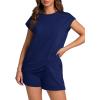 imageWIHOLL 2 Piece Sets for Women Casual Summer Travel Vacation Outfits Cap Sleeve Shorts Lounge SetNavy Blue