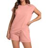 imageWIHOLL 2 Piece Sets for Women Casual Summer Travel Vacation Outfits Cap Sleeve Shorts Lounge SetPink