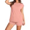 imageWIHOLL 2 Piece Sets for Women Casual Summer Travel Vacation Outfits Cap Sleeve Shorts Lounge SetPink