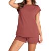 imageWIHOLL 2 Piece Sets for Women Casual Summer Travel Vacation Outfits Cap Sleeve Shorts Lounge SetRed