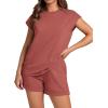 imageWIHOLL 2 Piece Sets for Women Casual Summer Travel Vacation Outfits Cap Sleeve Shorts Lounge SetRed
