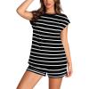 imageWIHOLL 2 Piece Sets for Women Casual Summer Travel Vacation Outfits Cap Sleeve Shorts Lounge SetStriped White