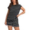 imageWIHOLL 2 Piece Sets for Women Casual Summer Travel Vacation Outfits Cap Sleeve Shorts Lounge SetStriped White