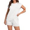 imageWIHOLL 2 Piece Sets for Women Casual Summer Travel Vacation Outfits Cap Sleeve Shorts Lounge SetWhite