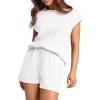 imageWIHOLL 2 Piece Sets for Women Casual Summer Travel Vacation Outfits Cap Sleeve Shorts Lounge SetWhite