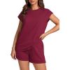 imageWIHOLL 2 Piece Sets for Women Casual Summer Travel Vacation Outfits Cap Sleeve Shorts Lounge SetWine