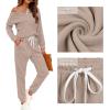 imageWIHOLL Two Piece Outfits for Women Lounge Sets Button Down Sweatshirt Sweatpants Sweatsuits Set with PocketsLong Sleeve  Beige