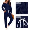 imageWIHOLL Two Piece Outfits for Women Lounge Sets Button Down Sweatshirt Sweatpants Sweatsuits Set with PocketsLong Sleeve  Navy Blue