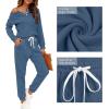 imageWIHOLL Two Piece Outfits for Women Lounge Sets Button Down Sweatshirt Sweatpants Sweatsuits Set with PocketsLong Sleeve  Steel Blue