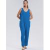 imageWIHOLL Womens Casual Loose Knit Jumpsuits Sleeveless V Neck Romper with Pocket and Long Pants OverallsBlue