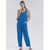 imageWIHOLL Womens Casual Loose Knit Jumpsuits Sleeveless V Neck Romper with Pocket and Long Pants OverallsBlue