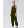 imageWIHOLL Womens Casual Loose Knit Jumpsuits Sleeveless V Neck Romper with Pocket and Long Pants OverallsGreen